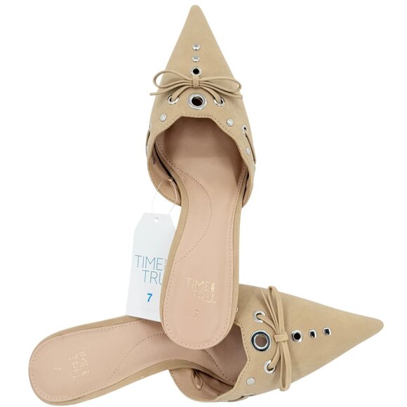 Time and Tru Women's Studded Kitten Heel Tan Mules Shoes Size 10 NWOB - Picture 6 of 12